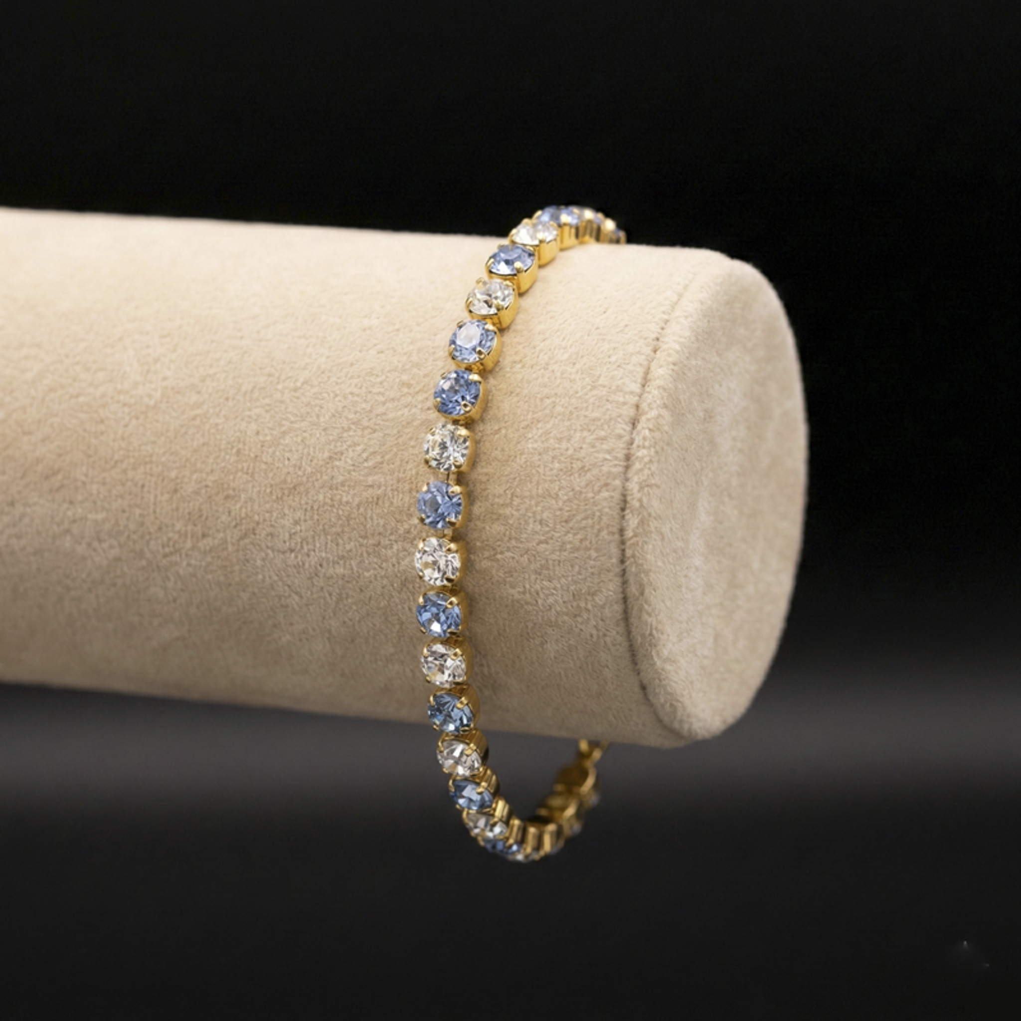 Bracciale Tennis S - Oro Giallo - AZZURRO POLVERE + CRYSTAL