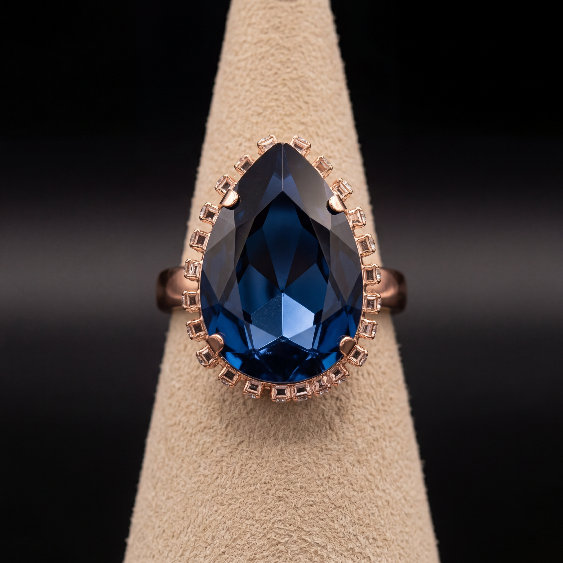 Anello Maxi goccia - Oro Rosa - Blu Montana