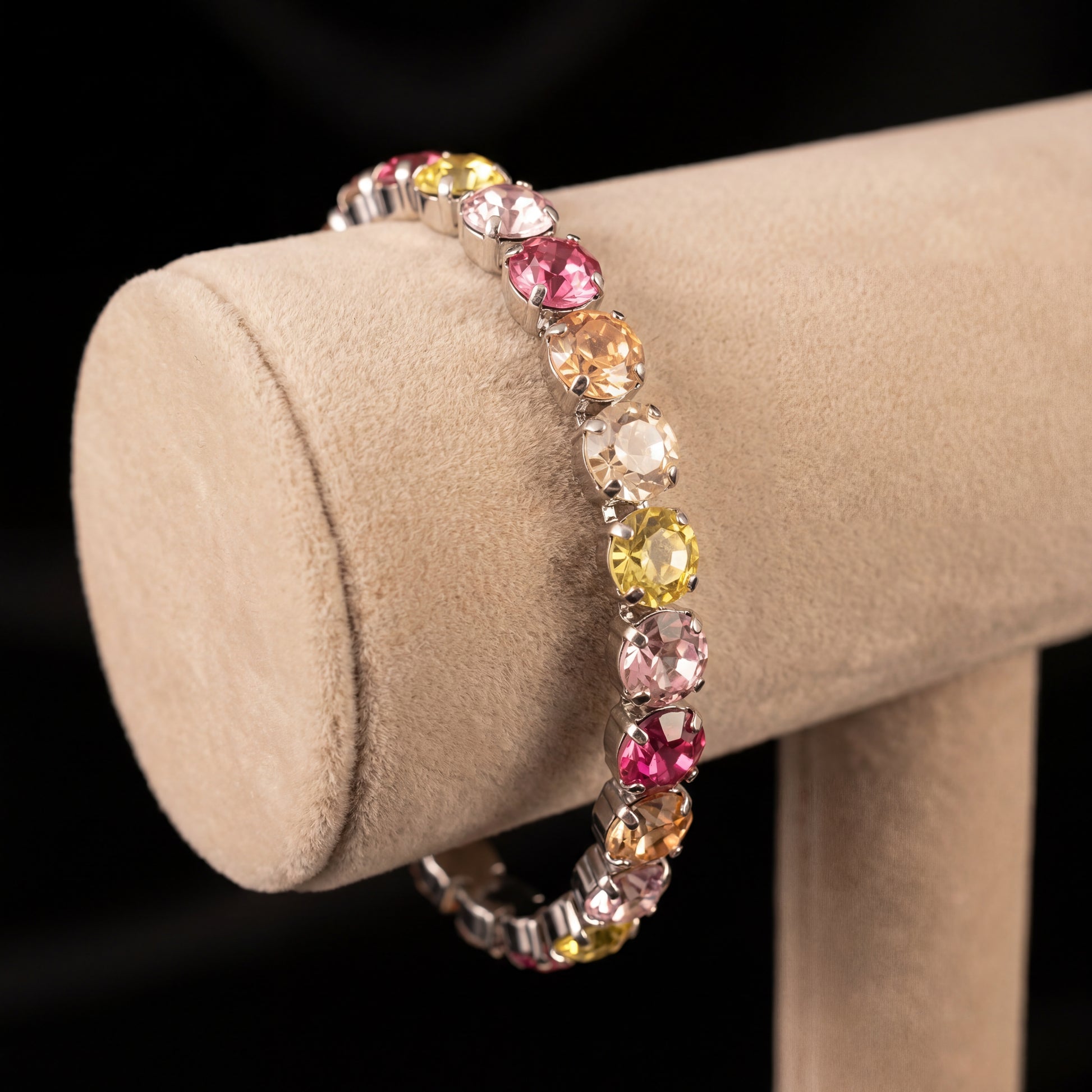 Bracciale Tennis M - Argento - Giallo Gold Pesca Chiaro Rosa Chiaro Rosa 