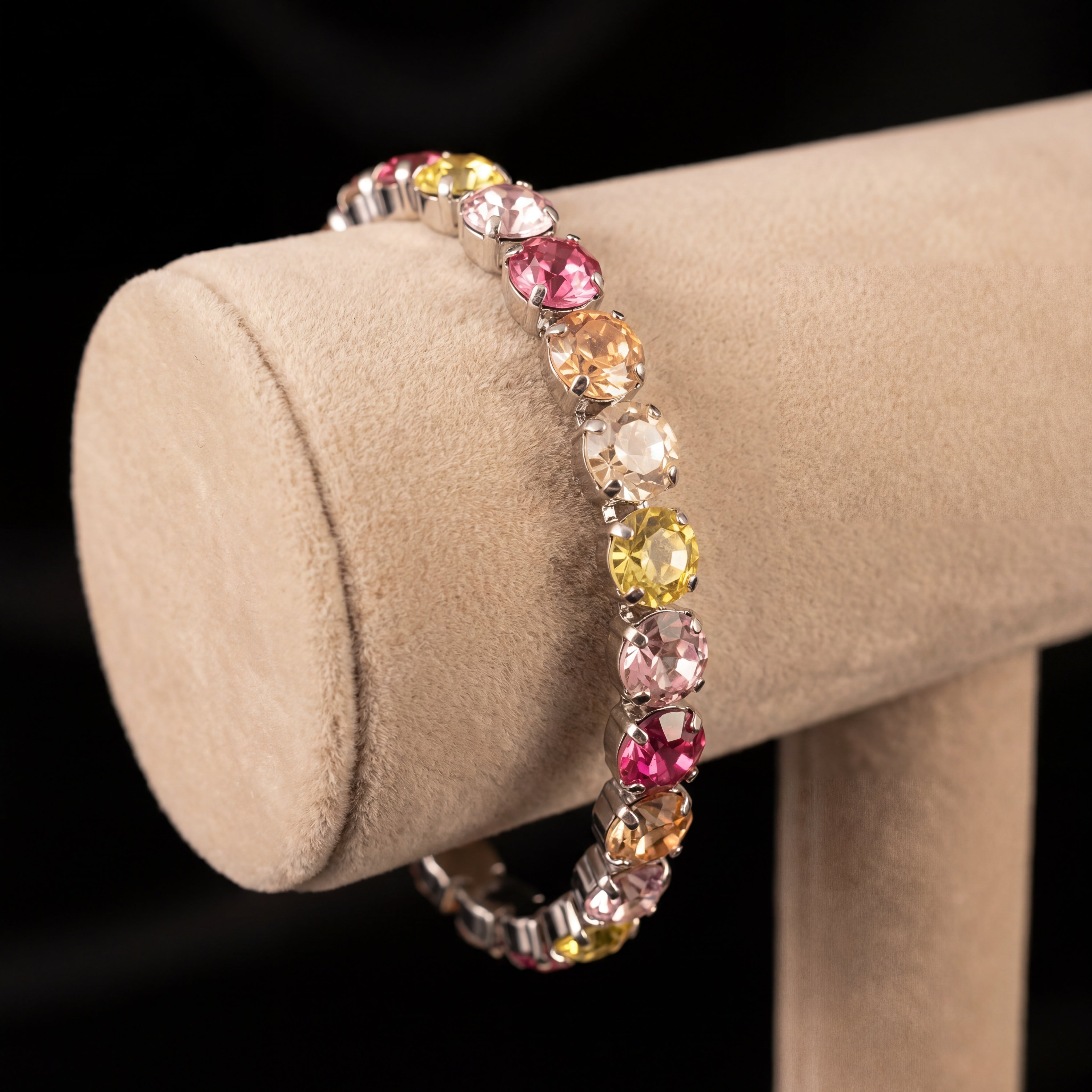 Bracciale Tennis M - Argento - Giallo Gold Pesca Chiaro Rosa Chiaro Rosa 