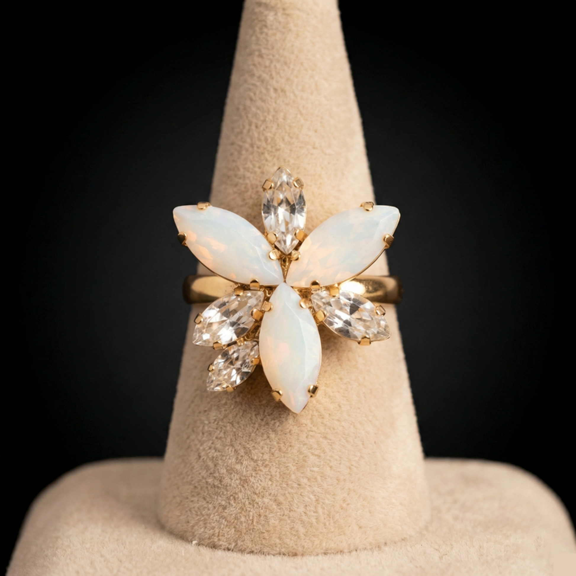 Flos anello - Oro Giallo - BIANCO OPALE, CRYSTAL
