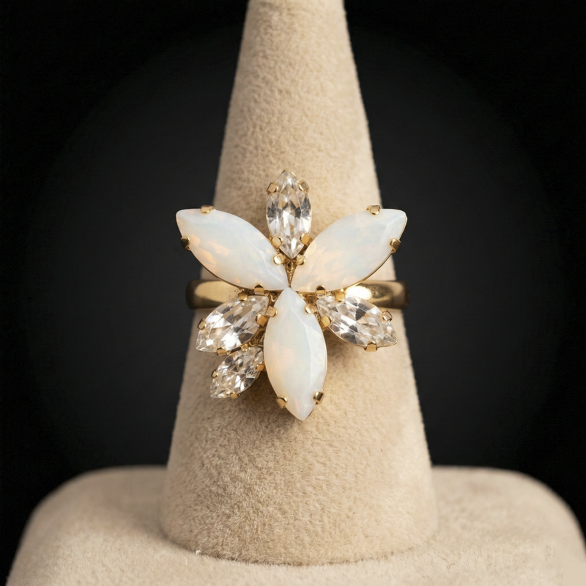 Flos anello - Oro Giallo - BIANCO OPALE, CRYSTAL
