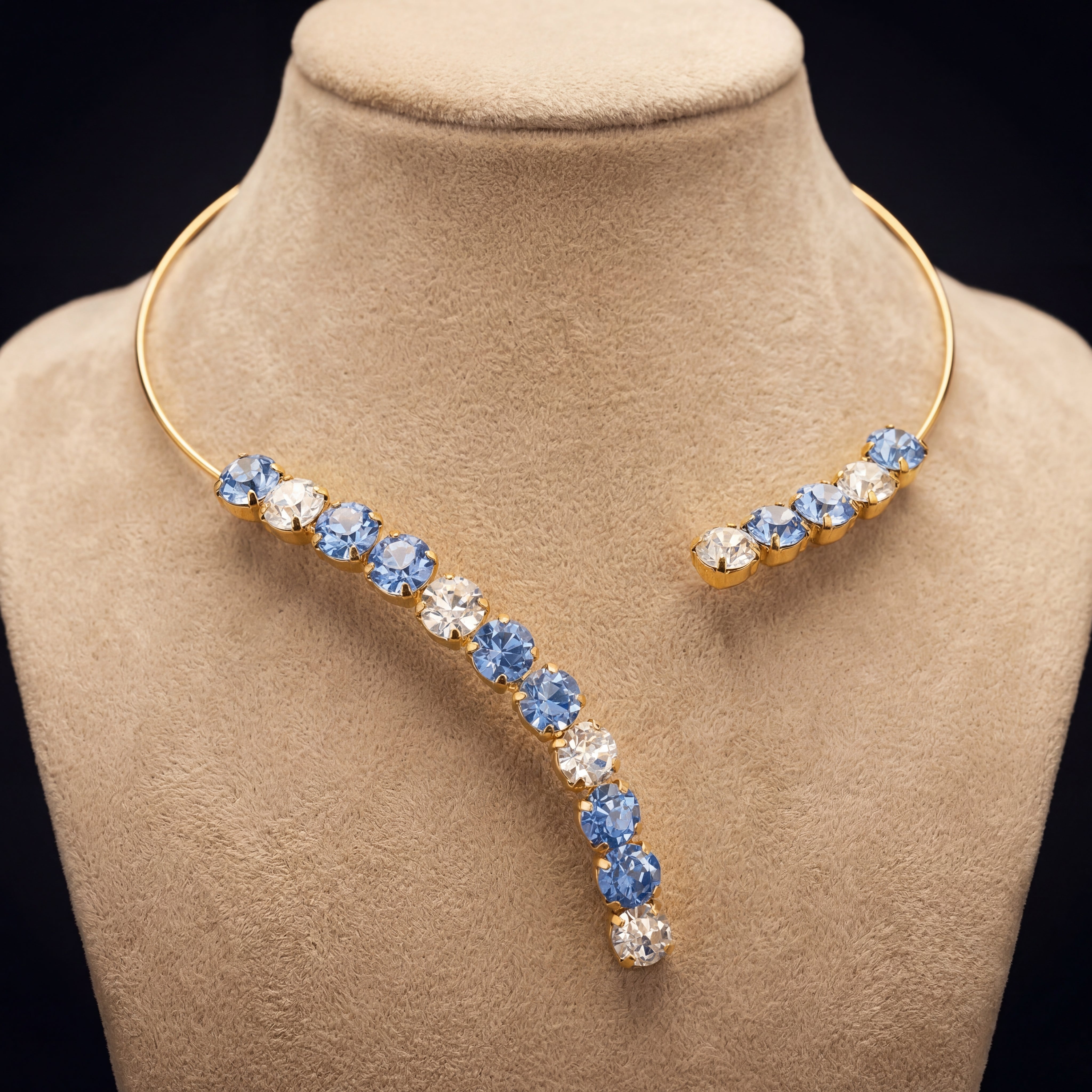 Freya collarino - Oro Giallo - AZZURRO POLVERE + CRYSTAL - VARIANTE 4