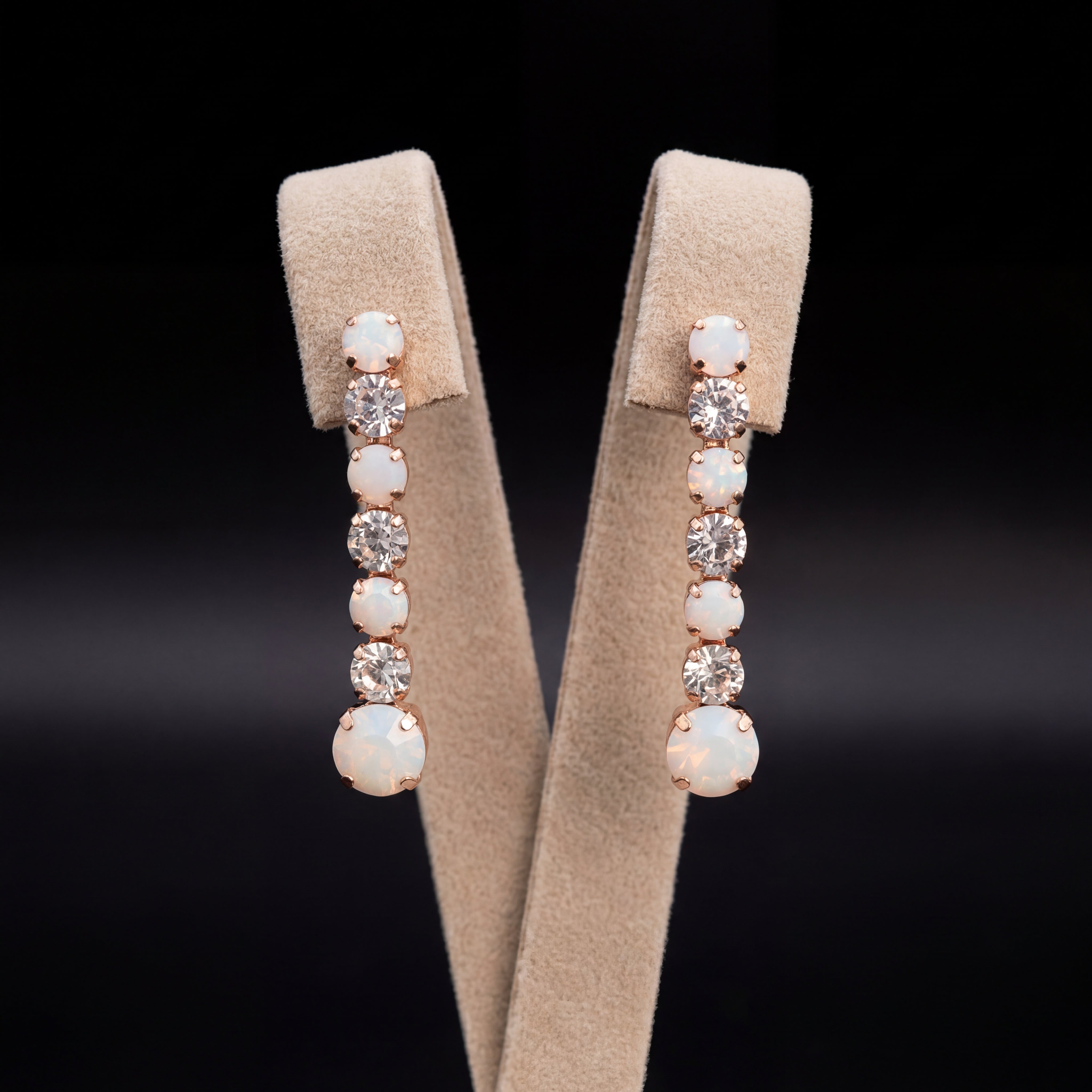 Mini Tennis orecchini - Oro Rosa - Pendenti Bianco Opale Crystal