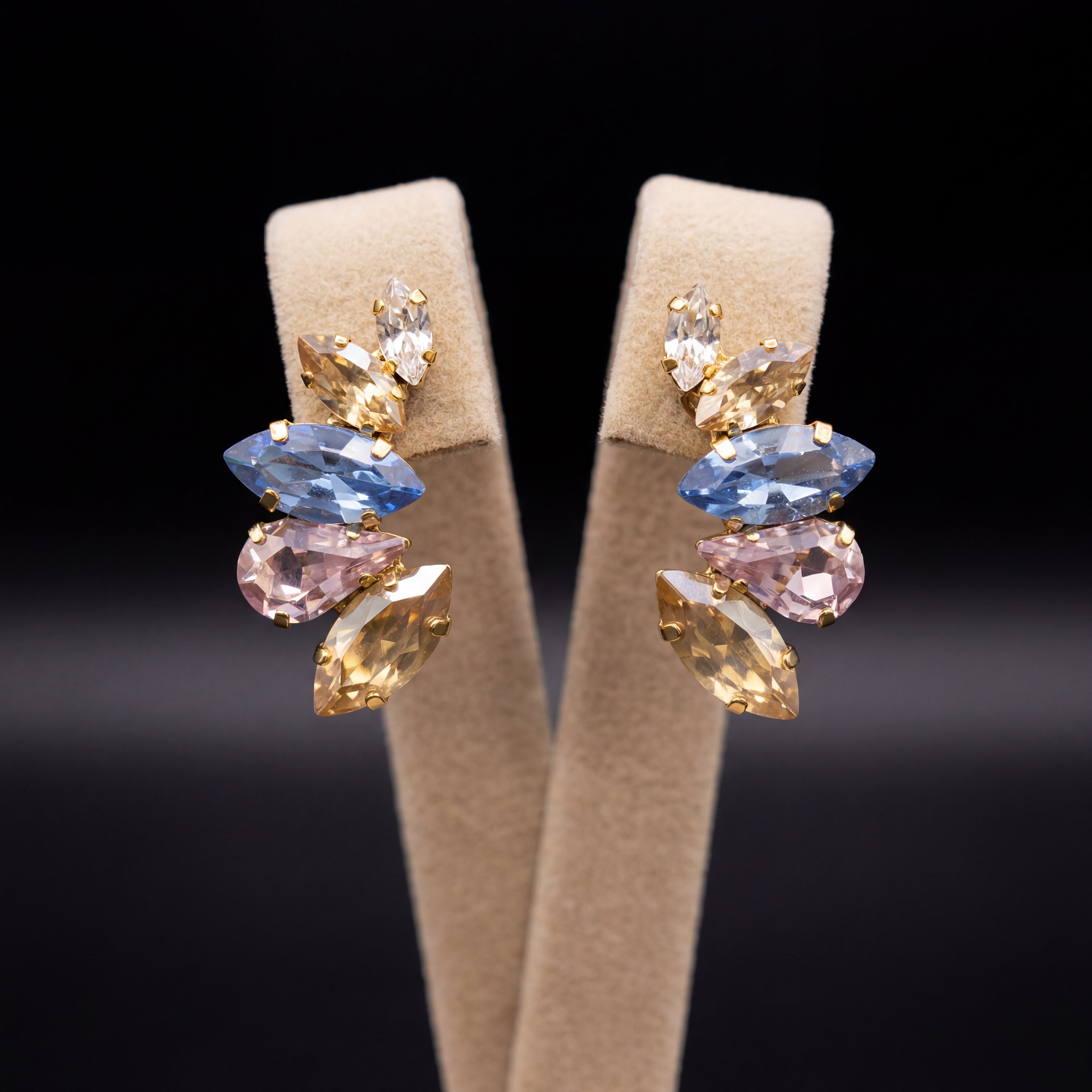 Nami orecchini - Oro Giallo - Azzurro Polvere Crystal Gold Rosa Chiaro