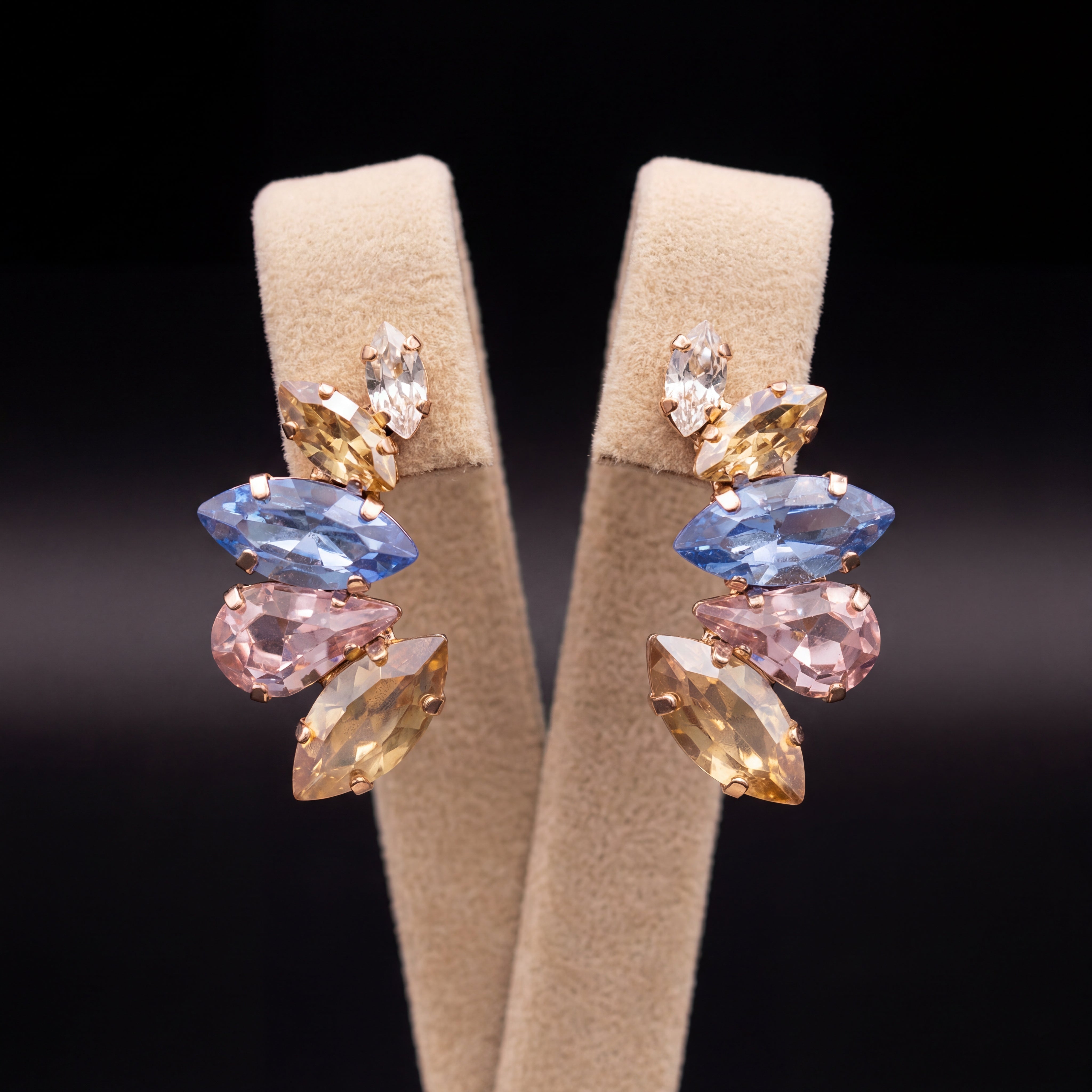 Nami orecchini - Oro Rosa - Azzurro Polvere Crystal Gold Rosa Chiaro