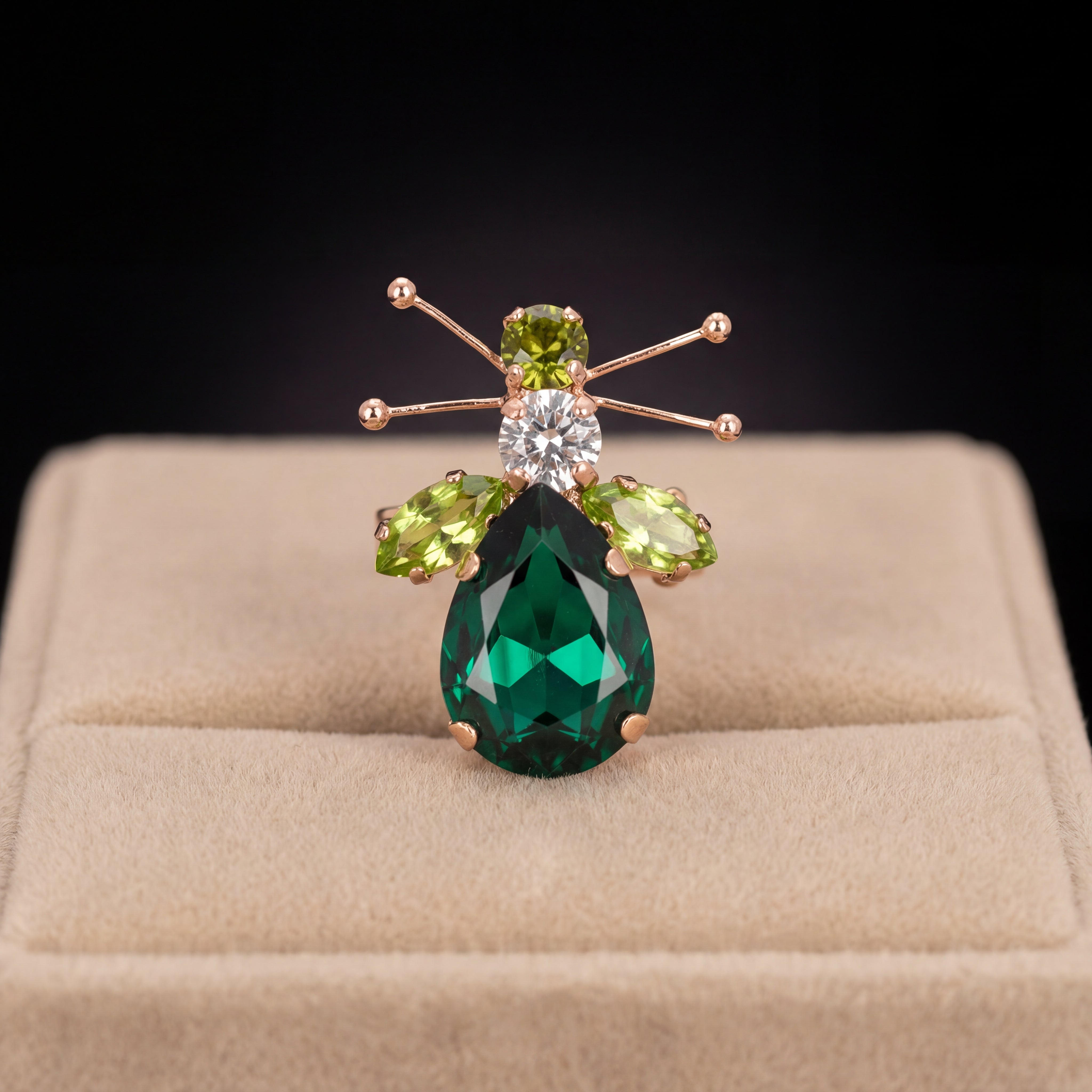 Spilla Bug - Oro Rosa - Verde Smeraldo Verde Peridot