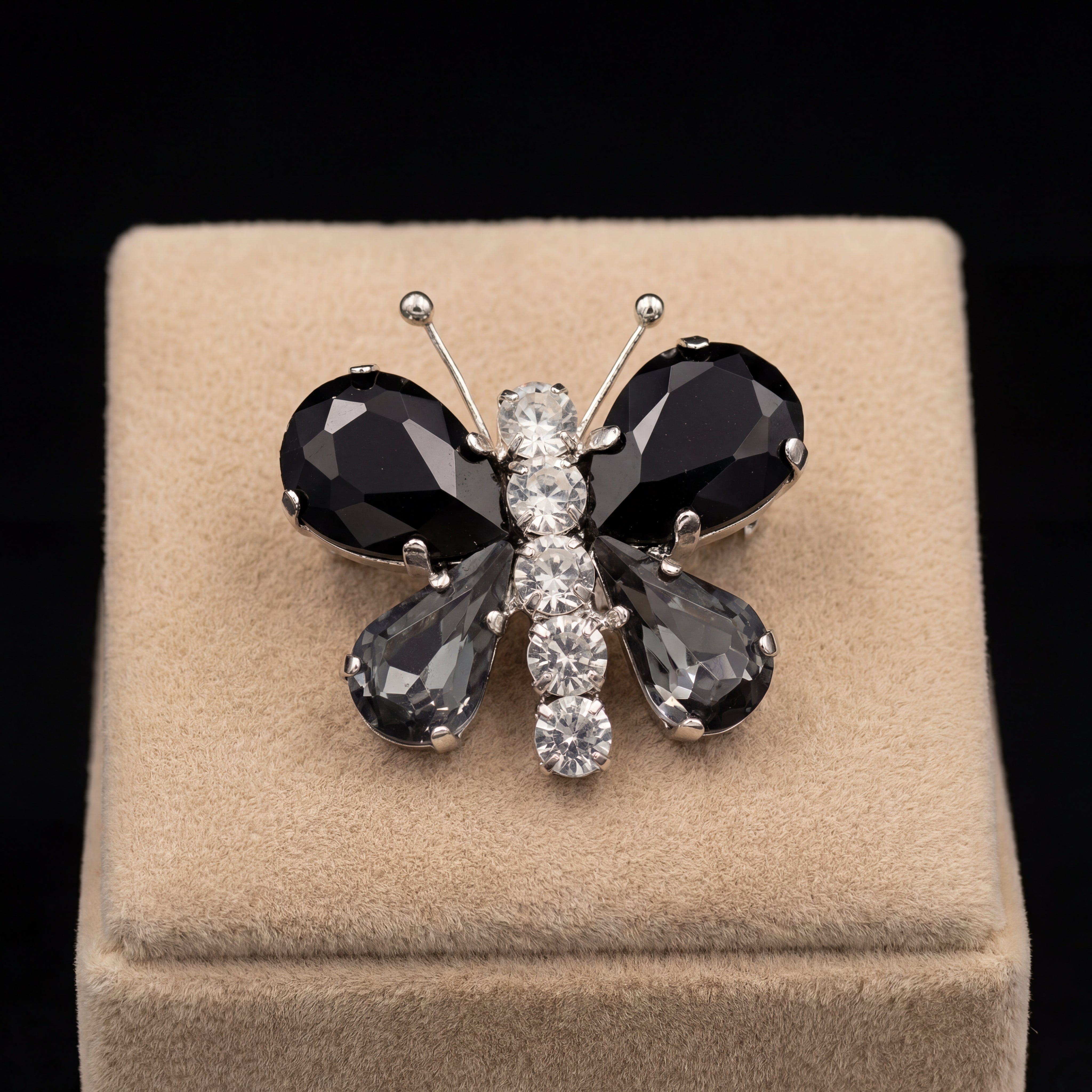 Spilla Farfalla - Argento - Nero Grigio Crystal