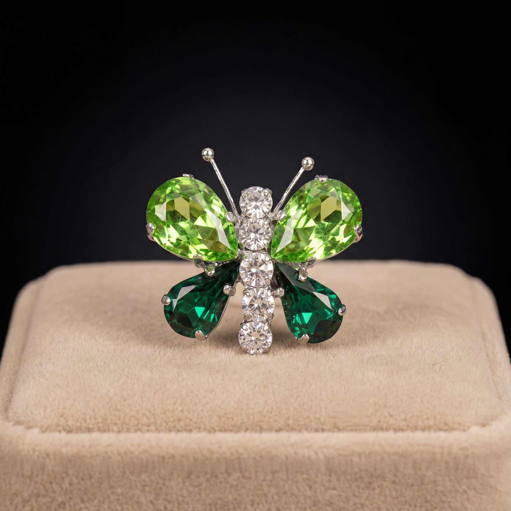 Spilla Farfalla - Argento - Verde Smeraldo Verde Peridot Crystal