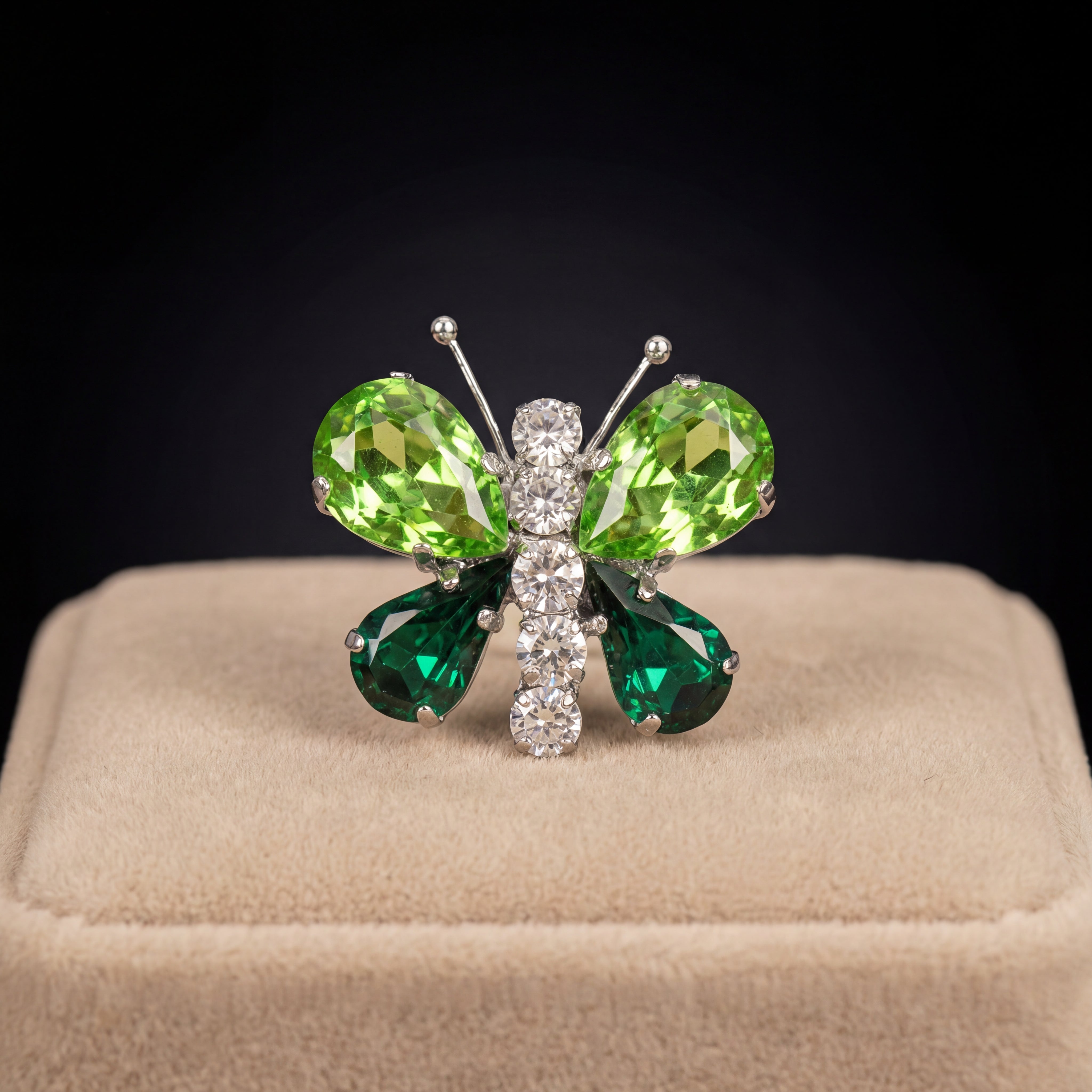 Spilla Farfalla - Argento - Verde Smeraldo Verde Peridot Crystal