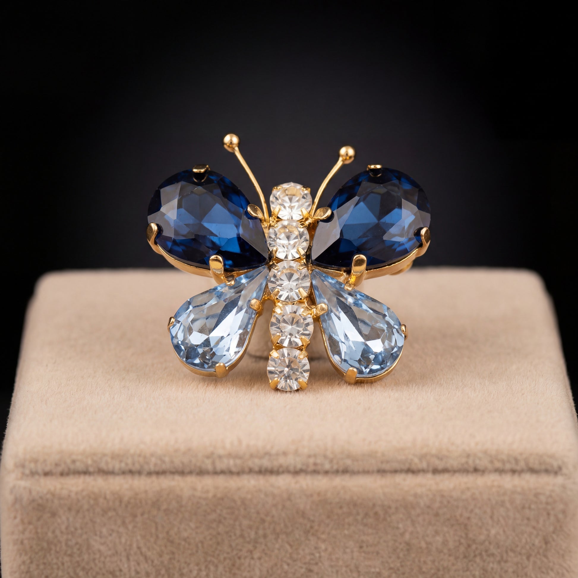 Spilla Farfalla - Oro Giallo - Blu Montana Azzurro Polvere Crystal