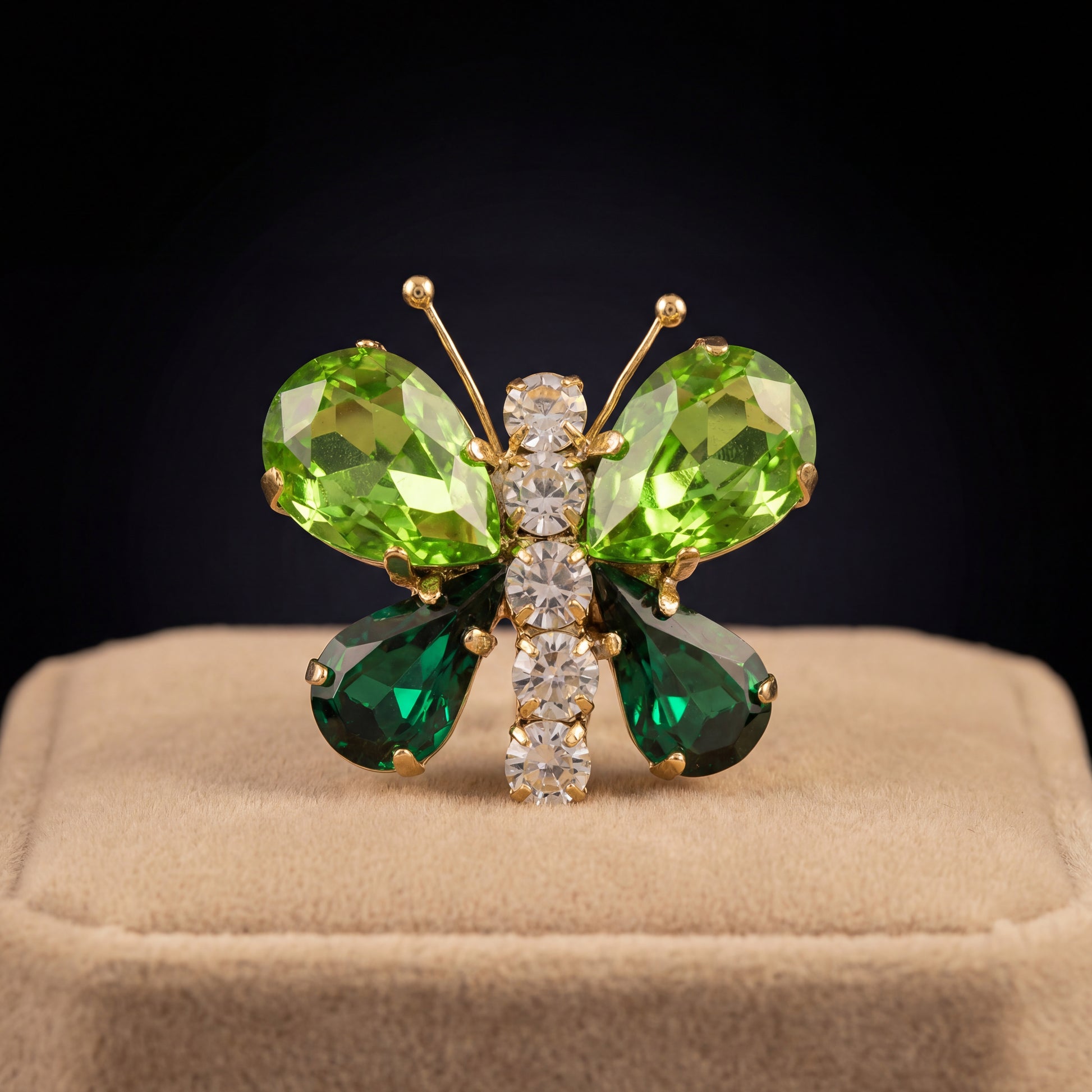 Spilla Farfalla - Oro Giallo - Verde Smeraldo Verde Peridot Crystal