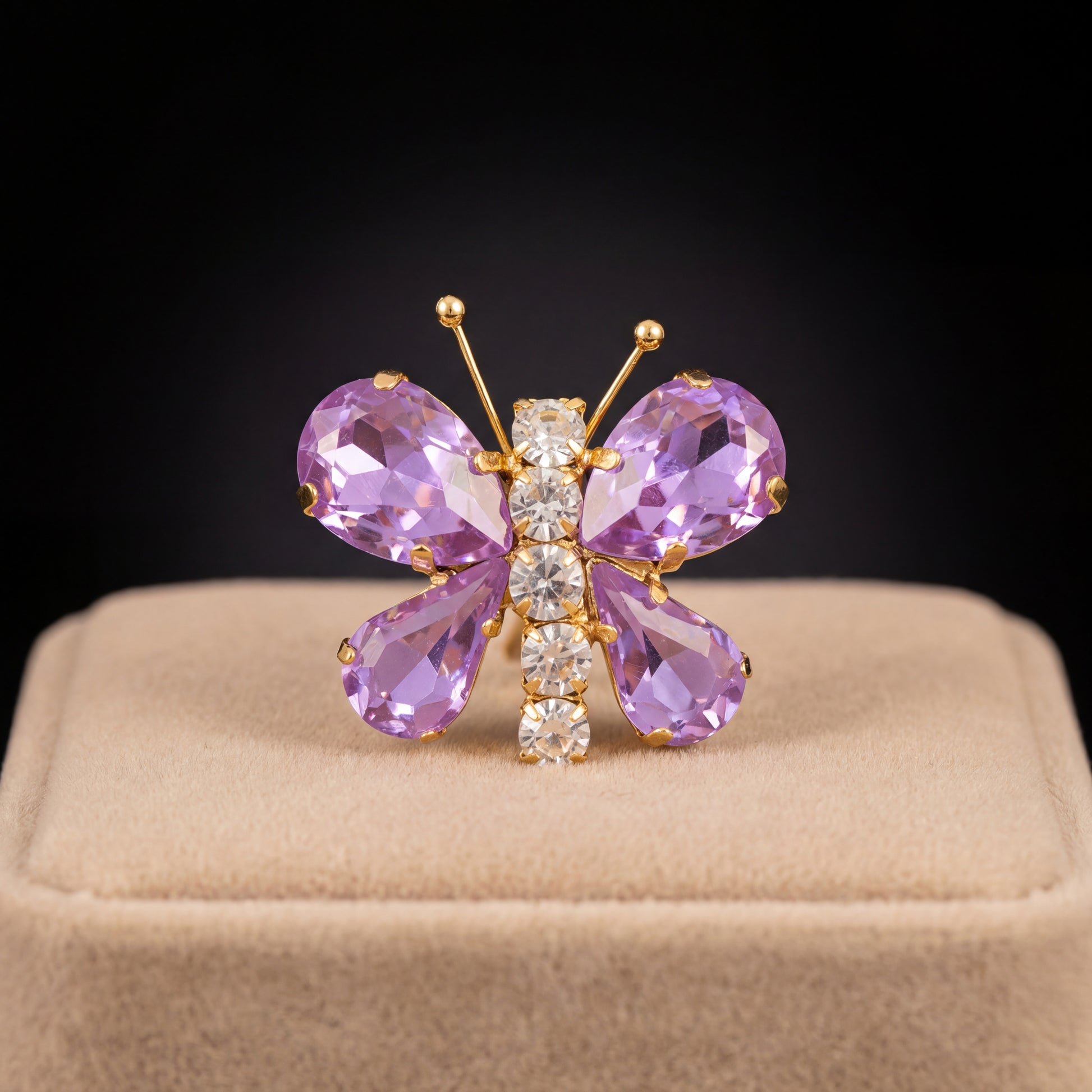 Spilla Farfalla - Oro Giallo - Violet Crystal