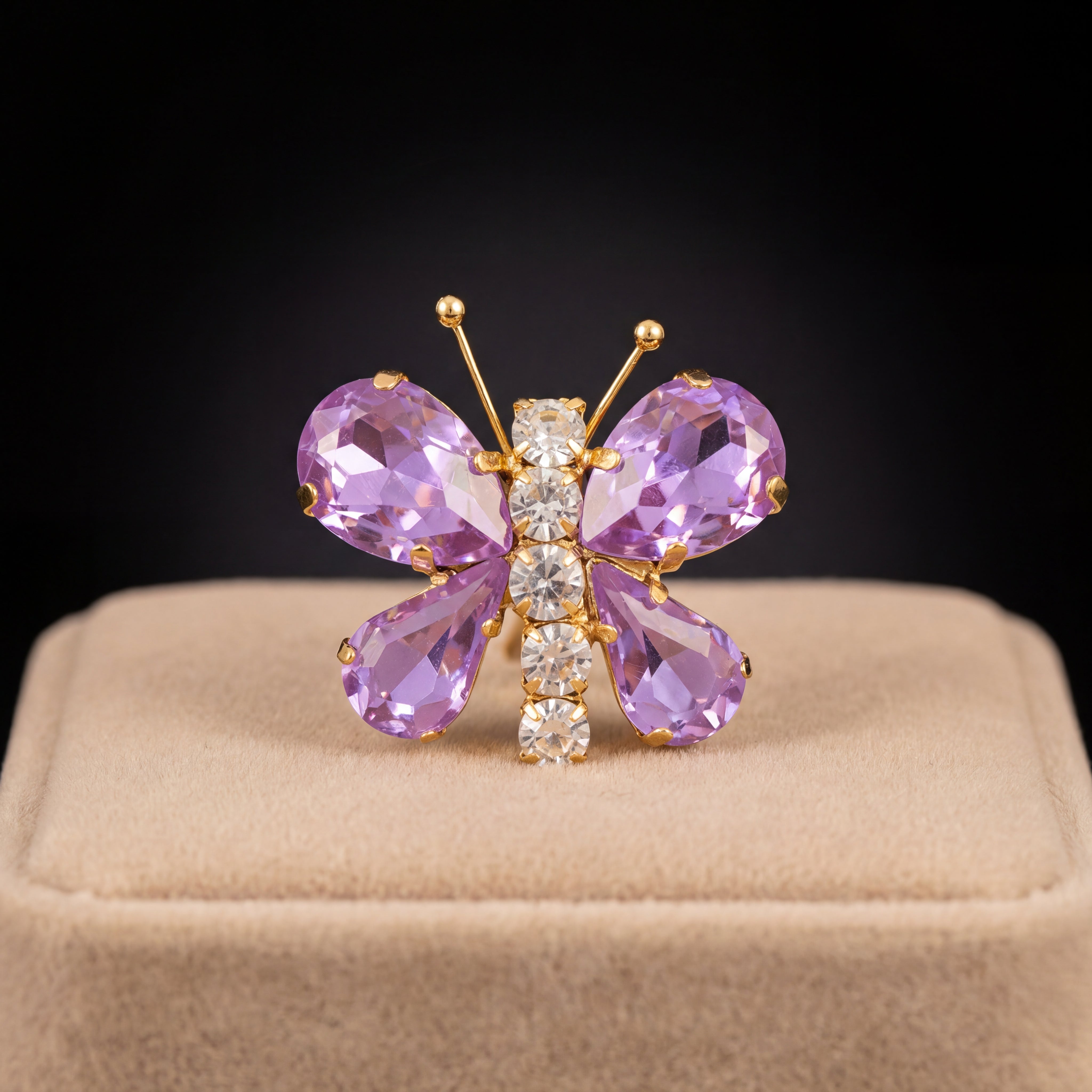 Spilla Farfalla - Oro Giallo - Violet Crystal