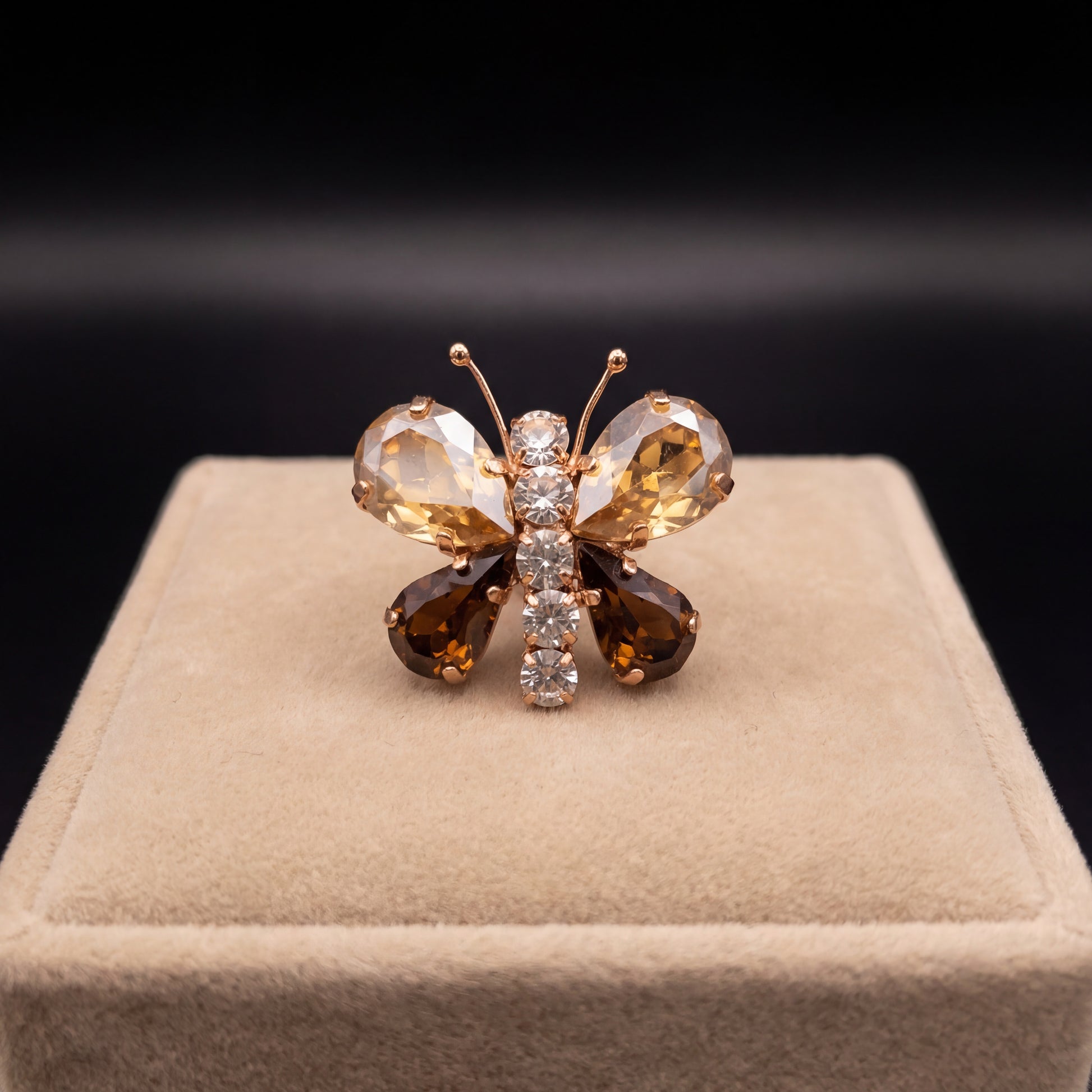 Spilla Farfalla - Oro Rosa - Gold Topazio Scuro Crystal