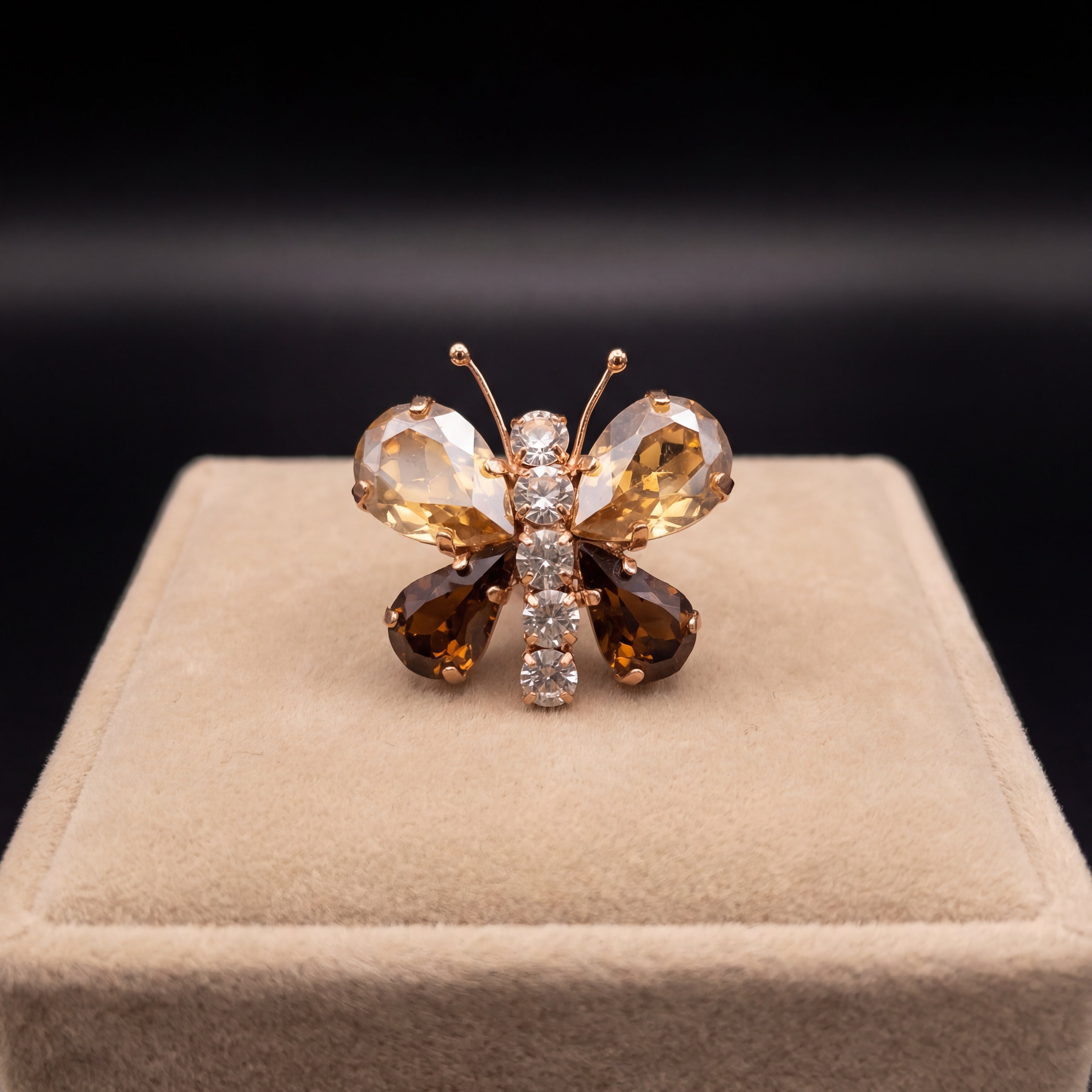 Spilla Farfalla - Oro Rosa - Gold Topazio Scuro Crystal