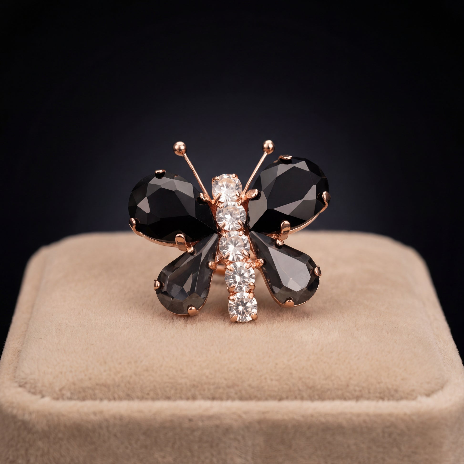 Spilla Farfalla - Oro Rosa - Nero Grigio Crystal