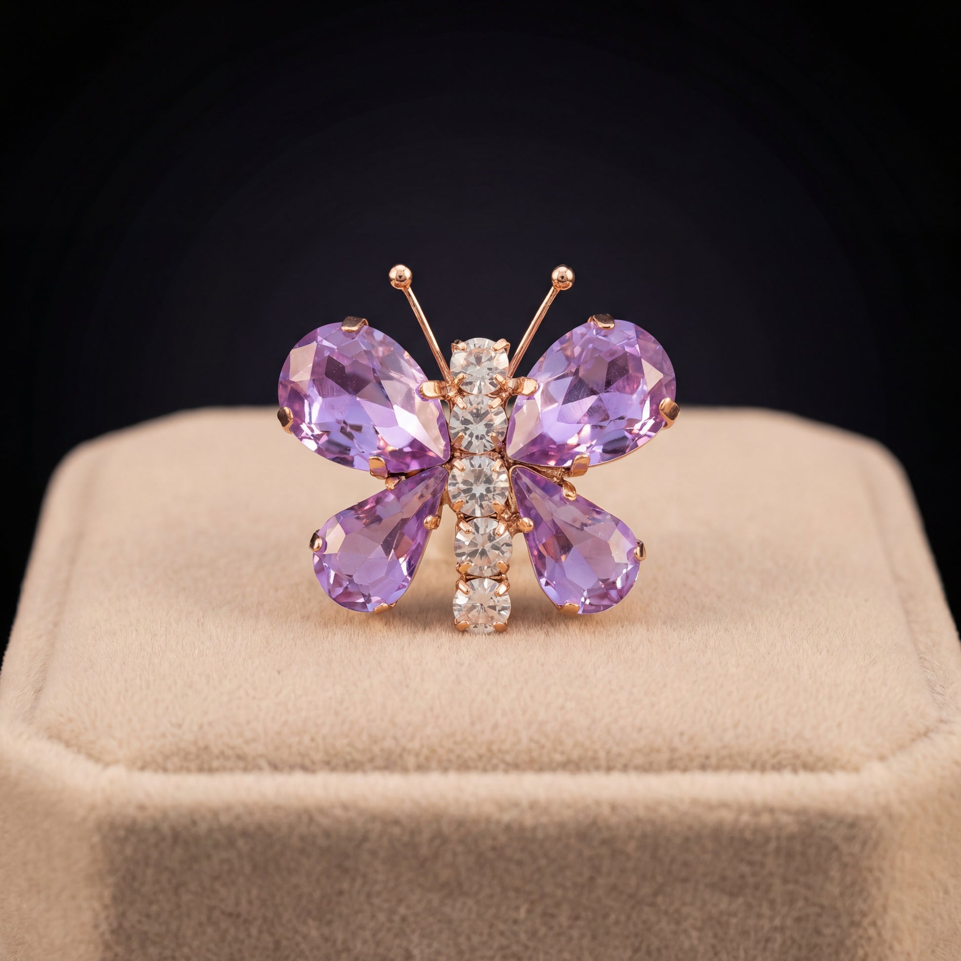 Spilla Farfalla - Oro Rosa - Violet Crystal