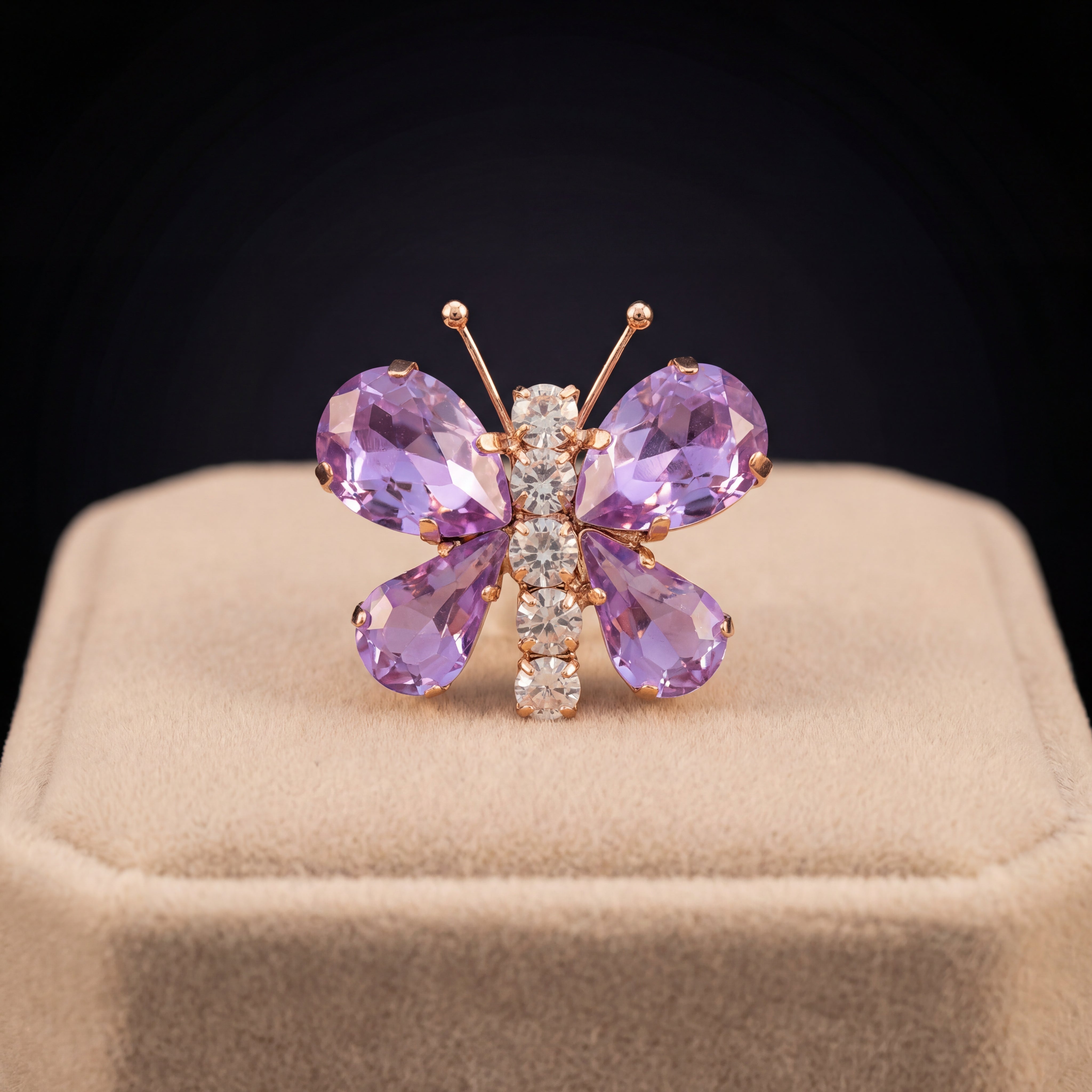 Spilla Farfalla - Oro Rosa - Violet Crystal