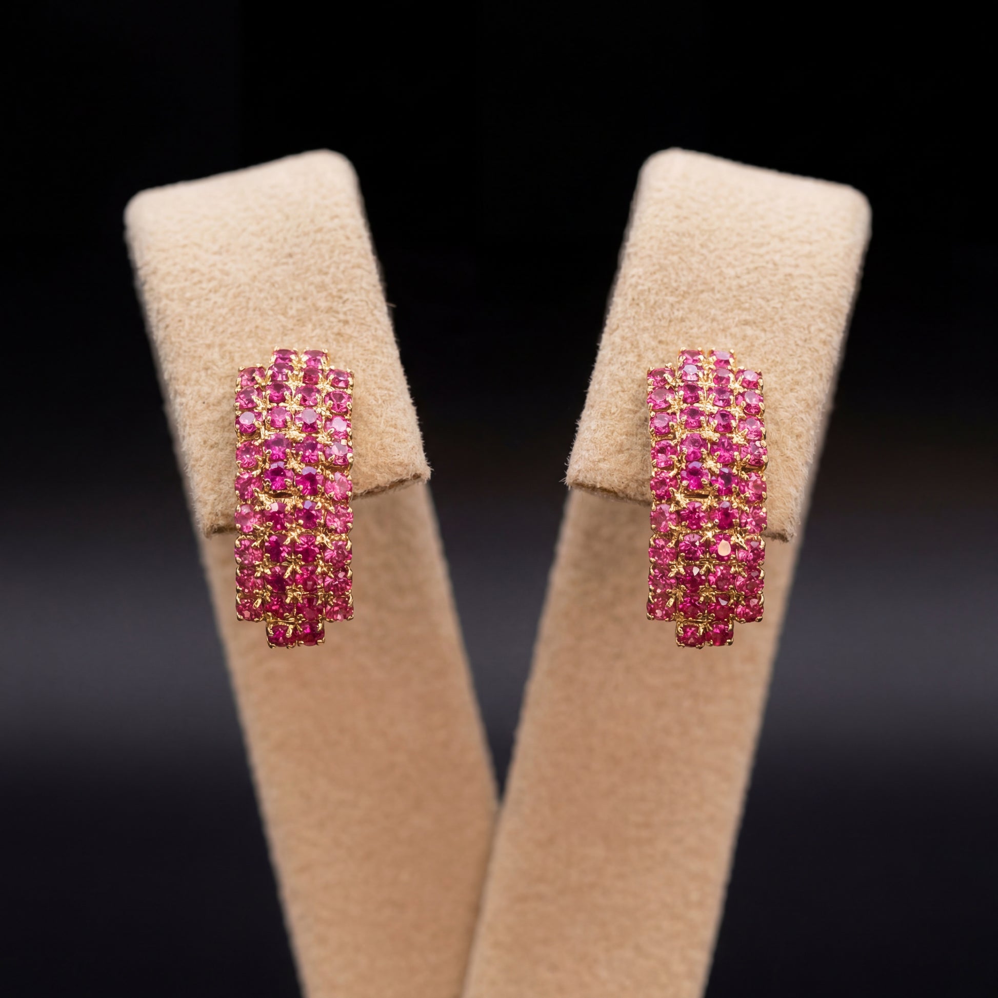 Strass orecchini - Oro Giallo - Strass orecchini   fuxia