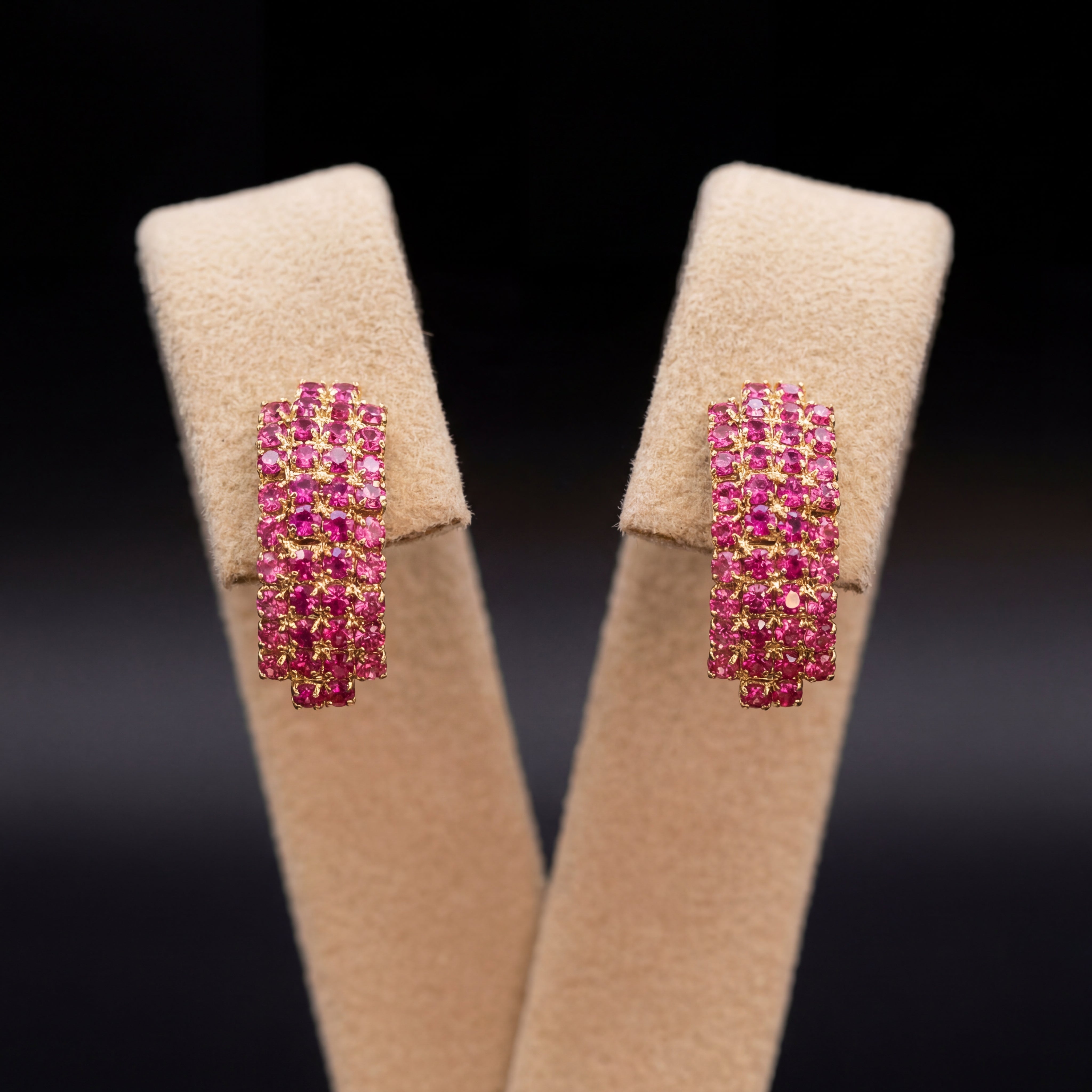 Strass orecchini - Oro Giallo - Strass orecchini   fuxia