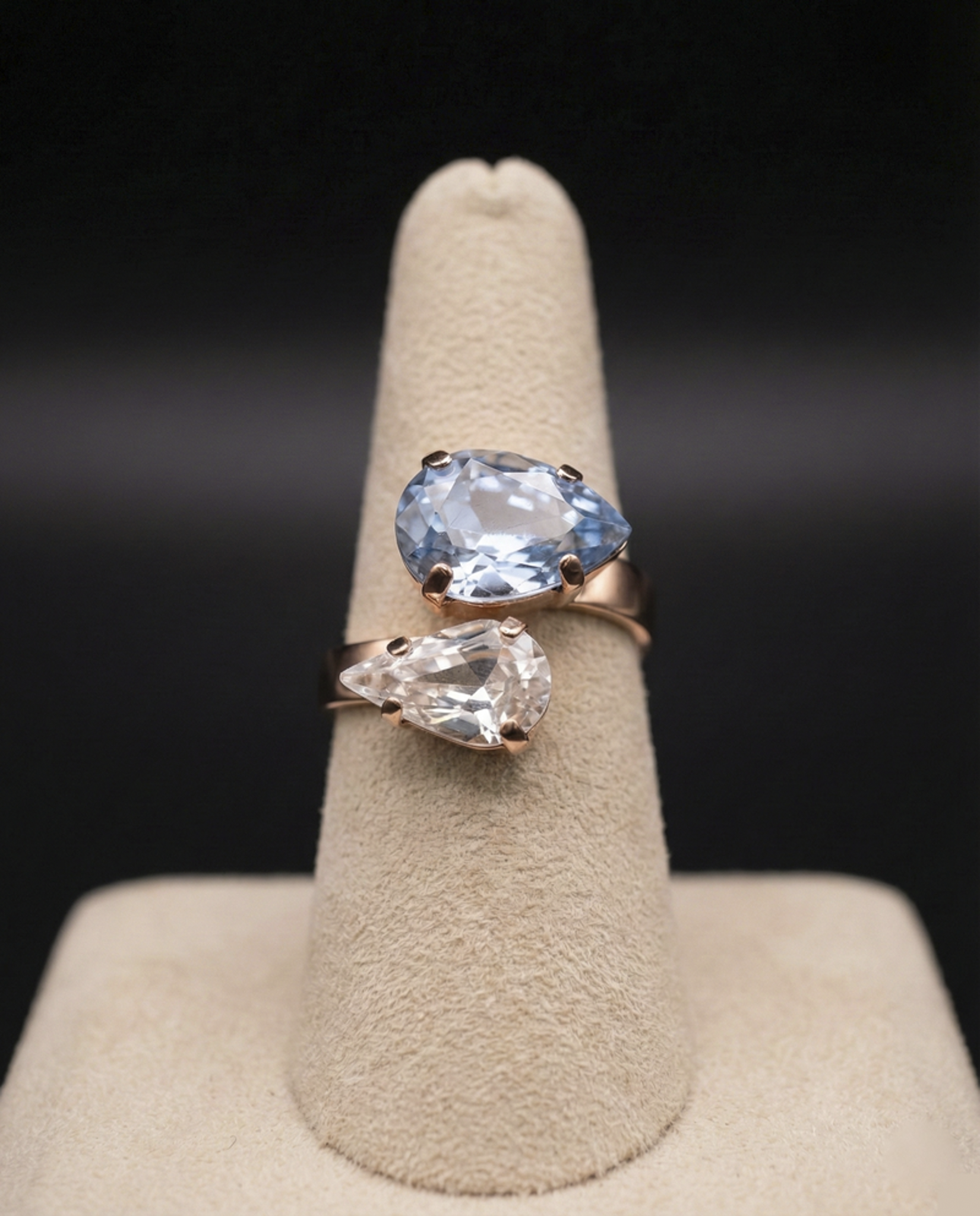 Sybel anello - Oro Rosa - AZZURRO POLVERE + CRYSTAL