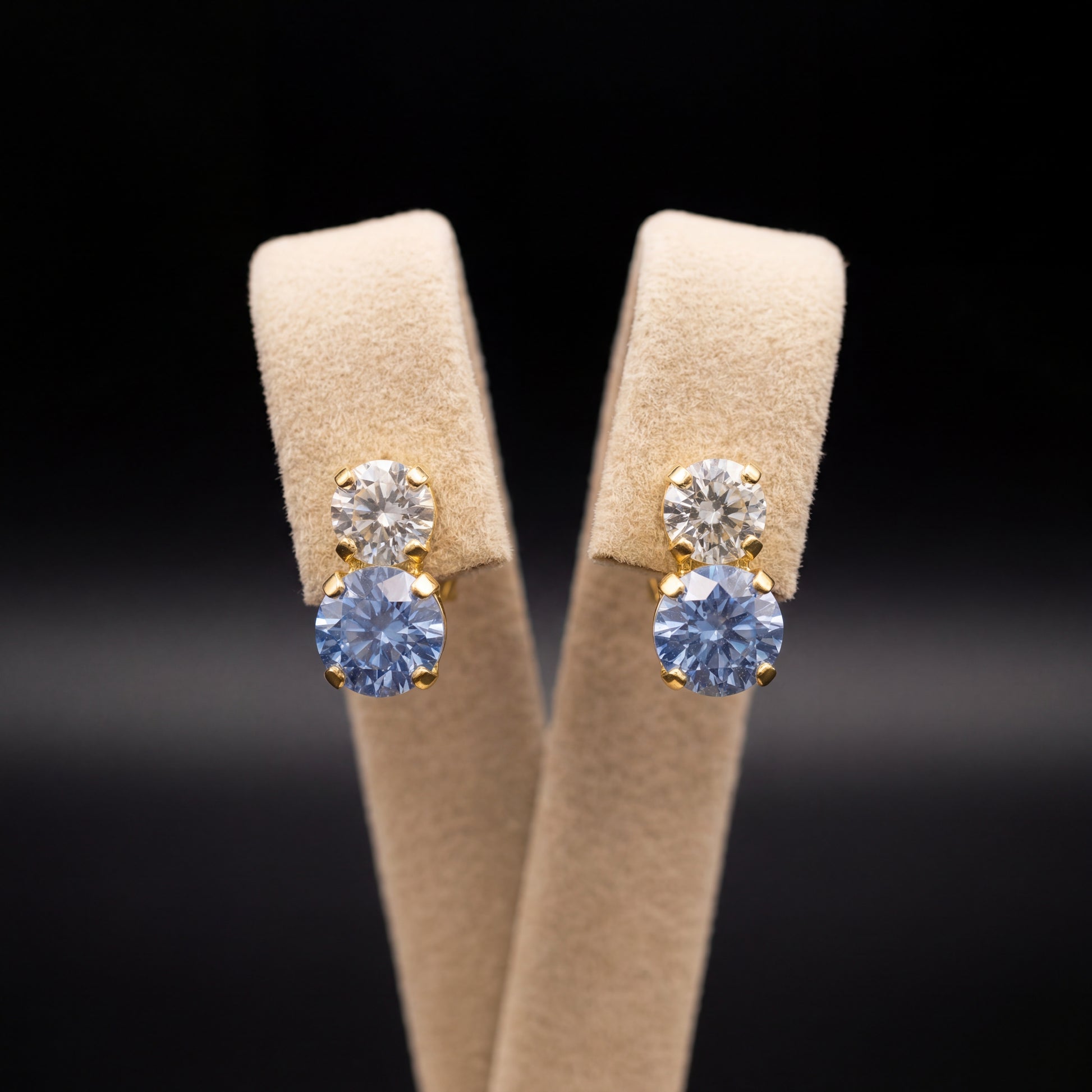 Tennis orecchini corti - Oro Giallo - Azzurro Polvere CRYSTAL