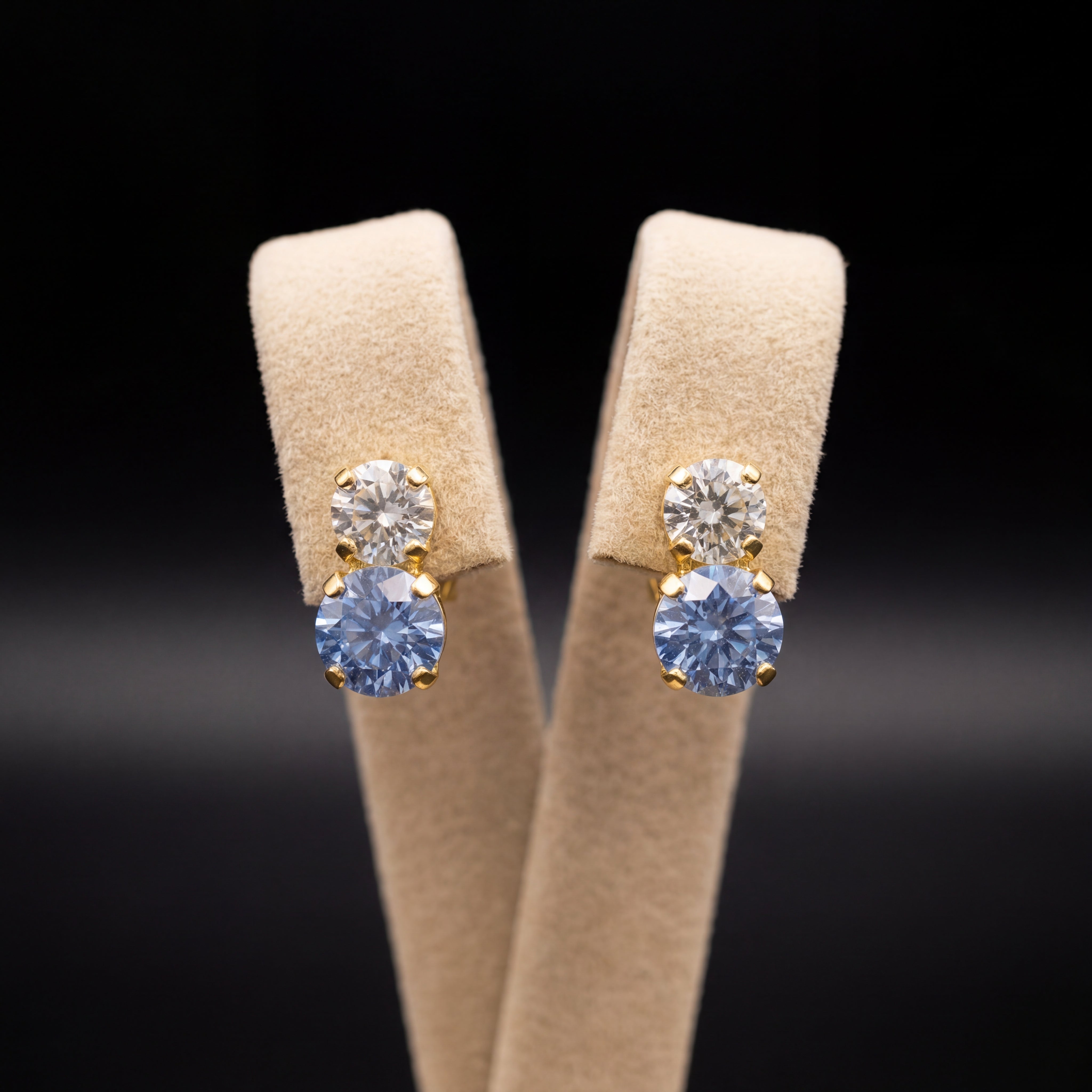 Tennis orecchini corti - Oro Giallo - Azzurro Polvere CRYSTAL
