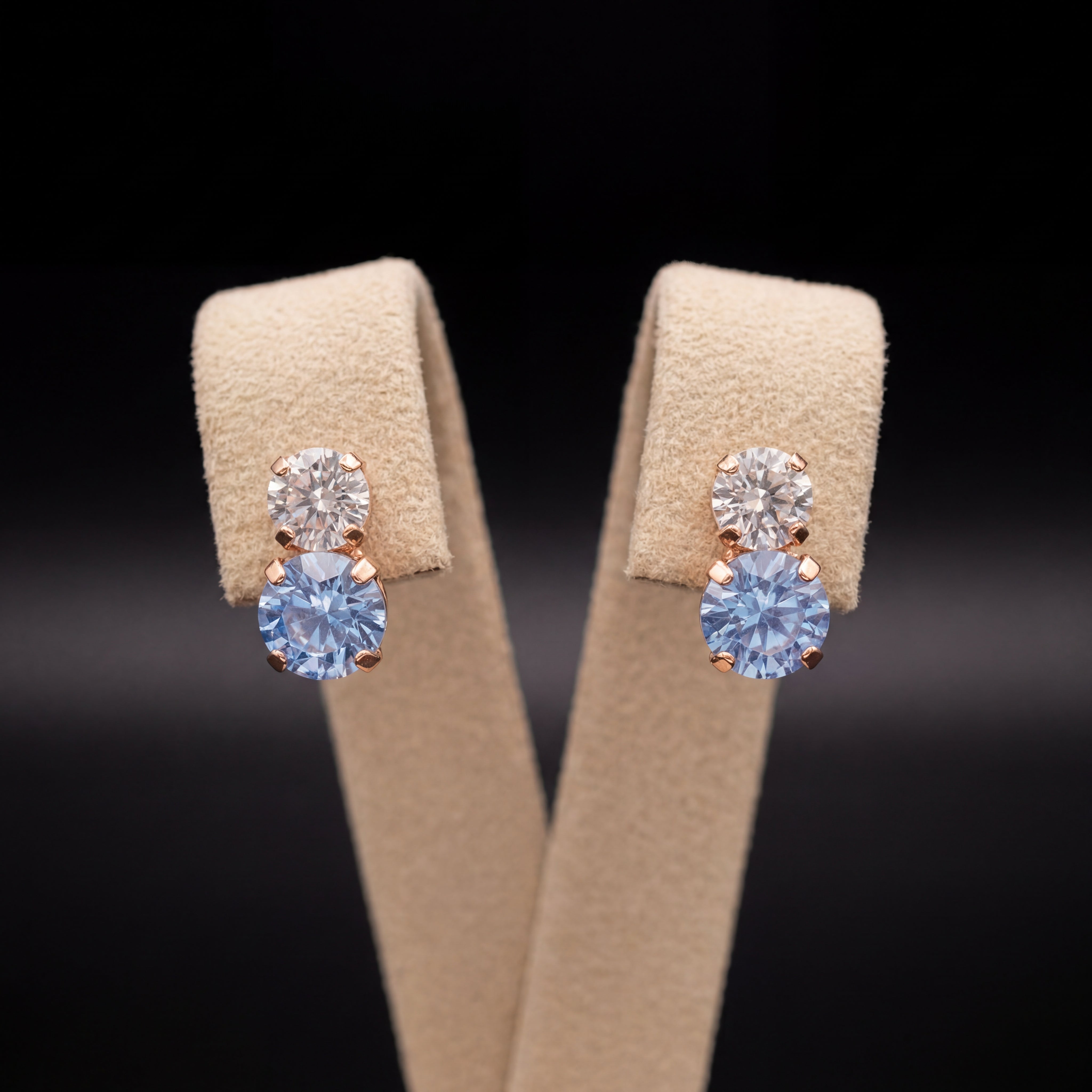 Tennis orecchini corti - Oro Rosa - Azzurro Polvere CRYSTAL