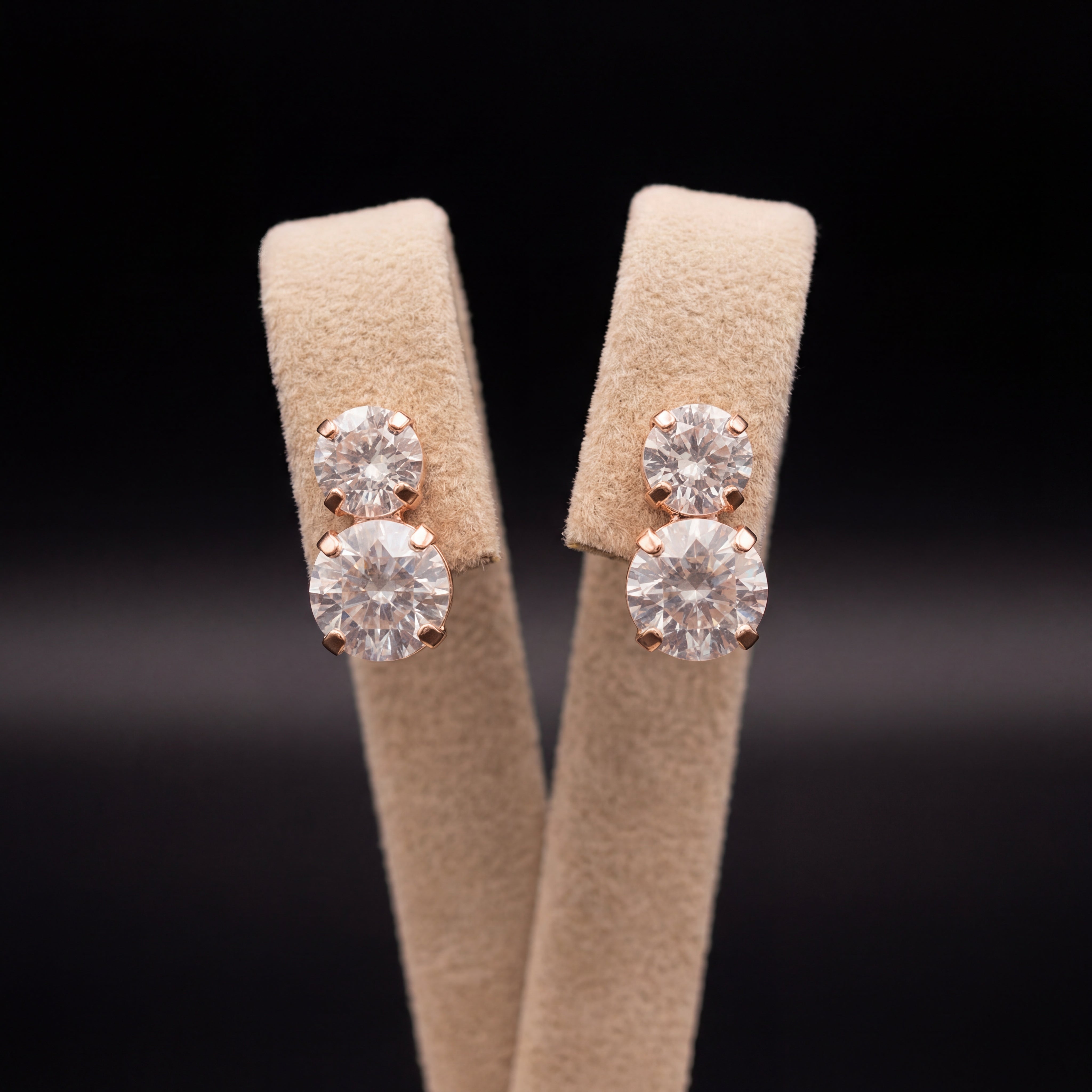 Tennis orecchini corti - Oro Rosa - Crystal